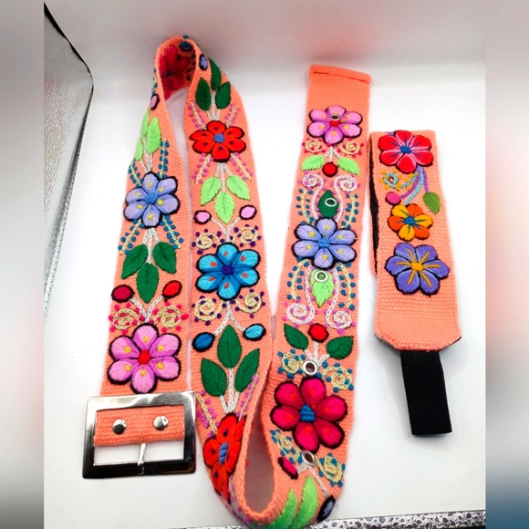 Belt set with flower embroidered headband. multicolored - Picture 4 of 11